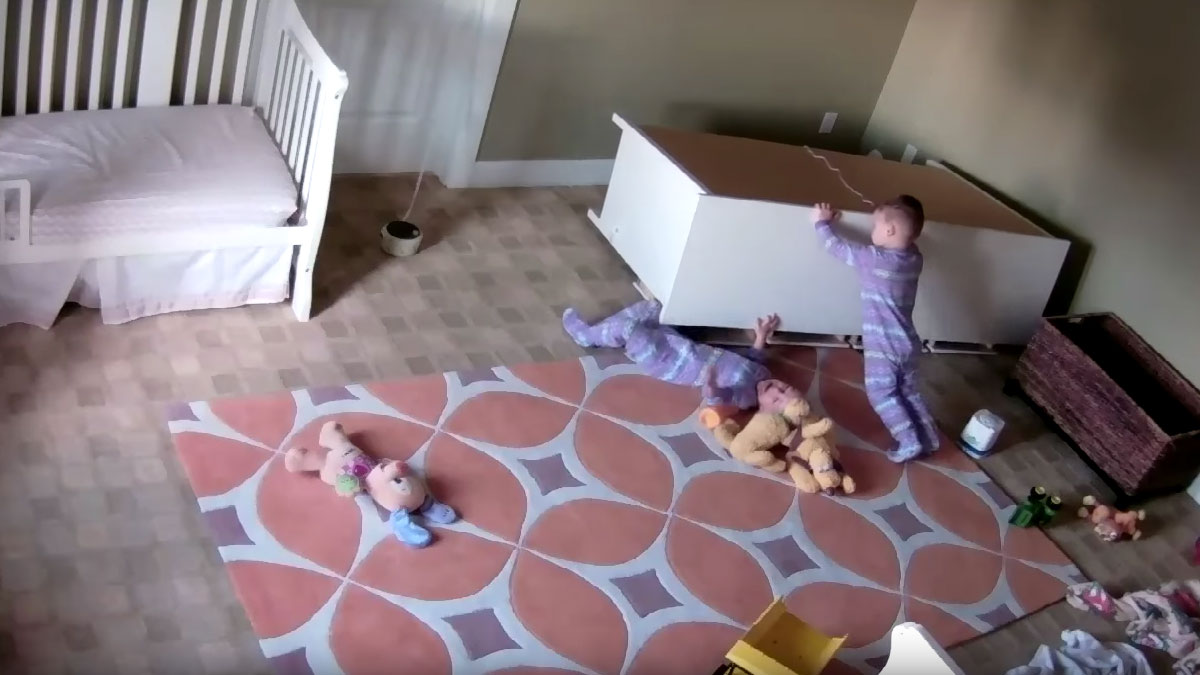Toddler Boy Pushes Fallen Dresser Off Twin Brother In Video